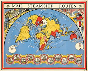 Poster advertising mail steamship routes, 1937 (colour litho) Poster advertising mail steamship routes, 1937 (colour litho)