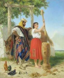 The pounding of the corn; Spanish American Scene (oil on panel) The pounding of the corn; Spanish American Scene (oil on panel)