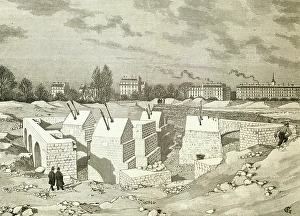 Beginnings Prints: Print of the foundations of the Eiffel Tower in Paris, May 1887. France, 19th century
