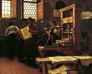 Tito Lessi Prints: Printer Bernardo Cennini in his workshop