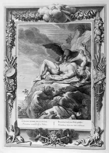 Liver Prints: Prometheus devoured by the eagle (engraving)