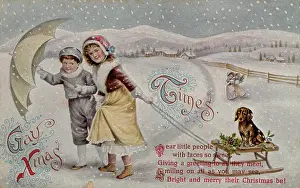 Dominique Bachelier Prints: Pulling a sledge, Victorian postcard