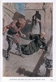 Roland Wheelwright Prints: Quasimodo released his grip and started back, 1928 (colour litho)