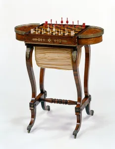 Colour Images Prints: Reading, games and needlework table, c. 1815 (mahogany & rosewood)