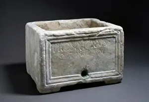 Pietro Annigoni Prints: Rectangular marble funerary urn with bas-relief decorations