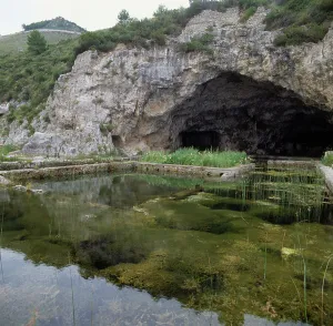 Rectangular pool and triclinium, Grotto of Tiberius, villa of Roman emperor Tiberius, 1st century AD, Sperlonga, Lazio, Italy