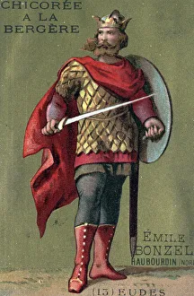 Representation of Eudes (Odon) (ca. 860 - 898), Count of Paris and Troyes, then King of France (Portrait of Odo of France King of Western Francia) Chromolithography of the end of the 19th century Private Collection