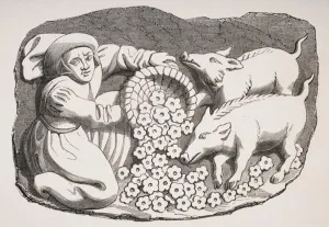 Reproduction of a 15th century wood carving on a stall in Rouen cathedral representing Reproduction of a 15th century wood carving on a stall in Rouen cathedral representing