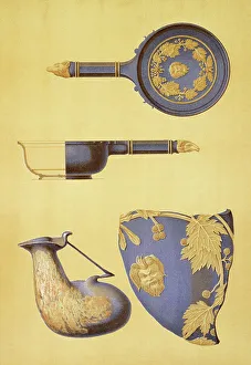 Yellow Background Prints: Reproduction of decorated objects