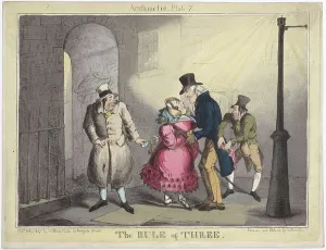 Robbing Prints: The Rule of Three, plate 7 from Arithmetic, 1822 (hand coloured etching)