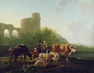 Jacob Van Stry Prints: Rustic Figures with Cattle and Sheep