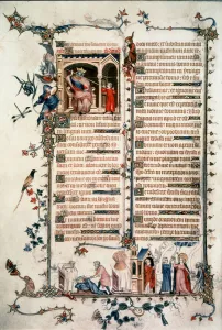 Saul threatening David, Cain killing Abel, Allegories of the Eucharist and Charity. Breviary of Belleville. 1323-1326 Saul threatening David, Cain killing Abel, Allegories of the Eucharist and Charity. Breviary of Belleville. 1323-1326