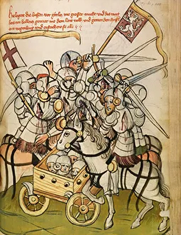 Scene de bataille pendant les croisades des catholiques contre les hussites, les partisans de Jan Hus (ou Jean Huss) Scene de bataille pendant les croisades des catholiques contre les hussites, les partisans de Jan Hus (ou Jean Huss)