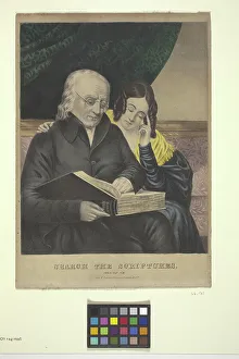 Nathaniel Currier Prints: Search The Scriptures (hand-coloured lithograph)