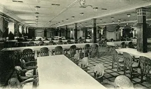 Albert Robida Prints: Second class dining room (2nd class) of the liner Paris - Compagnie generale transatlantique - decorator Rene Prou