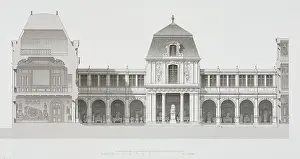 Lemercier Prints: Section and elevation of Carnavalet Museum in Paris