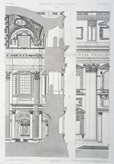 Volume I Prints: Section of right apse, right, portion of elevation of main facade