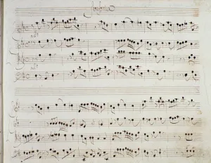 Sheet music page for the opera Mithridate by Giuseppe Aldrovandini (1706) Sheet music page for the opera Mithridate by Giuseppe Aldrovandini (1706)