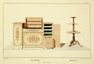 Textile Designs, Wallpaper, Endpapers And Marbled Paper Prints: A Sideboard and Three Tiered Serving Table