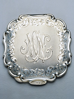 Closed Prints: Silver compact powder case with initials MN, 1930. Italy, 20th century