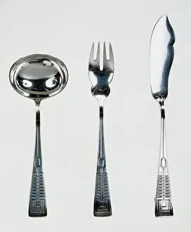 Peter Behrens Prints: Silver cutlery set with geometric patterns