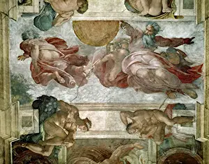 Sistine Chapel Ceiling: Creation of the Sun and Moon, 1508-12 (fresco)