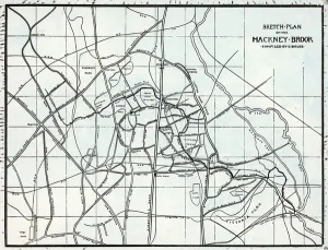 Prints of XJF262735 Sketch Plan of the Hackney Brook, compiled by E. Bolus (litho) by English School, (19th century); Private Collection; English, out of copyright Images Dated 2006 September: Sketch Plan of the Hackney Brook, compiled by E. Bolus (litho)