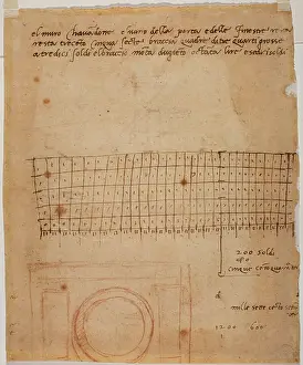 Buonarotti Prints: Sketch for a window, autograph annotations and graphic calculation, 16th century (drawing)