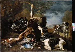 Blood Sport Prints: A Spaniel, an Eagle, a Hare and a Wicker Basket with a Jay