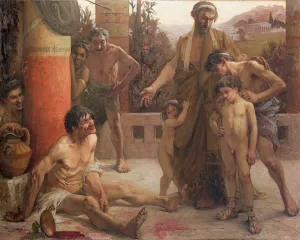 A Spartan points out a drunken slave to his sons, 1900 (oil on canvas) A Spartan points out a drunken slave to his sons, 1900 (oil on canvas)