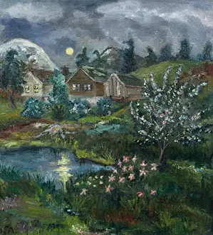 Idyll Prints: Spring night with full moon