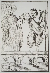 St. Cado and the Devil, copy of a popular French print, illustrated in a history of magic St. Cado and the Devil, copy of a popular French print, illustrated in a history of magic