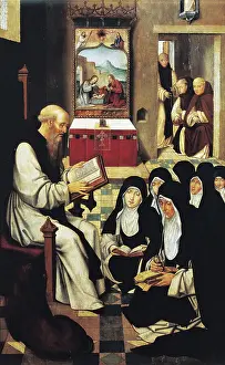 Flemish Fifteenth 18th Prints: St Jerome reading Scriptures to nuns, 16th century, Flemish painting