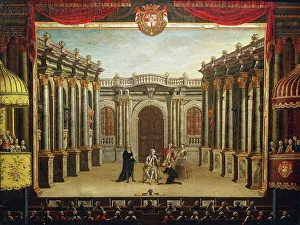 Theater Box Prints: Stage during performance of Imaginary Invalid, by Moliere (1622-1673), in Menorca