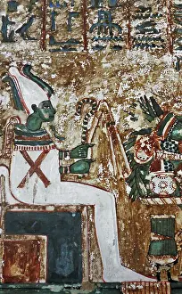 Stele Prints: Stele Irynefer: Top level:The gods Anubis and Osiris enthroned facing Ahmose Nefertari and Amenhotep first deified