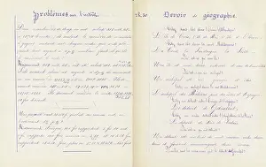 School Students Prints: Student notebook: problems, geography homework, 1882 (handwritten)