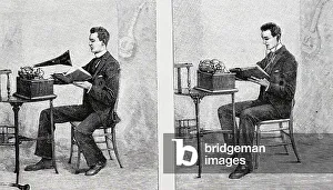 Languages Prints: Student using an Edison phonograph to learn a language, 1893