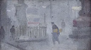 Charles Ginner Prints: Study for Base of Statues, Albert Square, c. 1910 (oil on board)