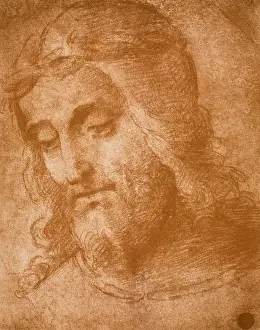 Jesus Christ Christ Child Prints: Study for the face of the Redeemer, drawing by Raphael. Gallerie dell Accademia, Venice