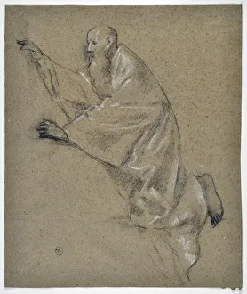 Human Person Prints: Study of man drape, kneeling (drawing)