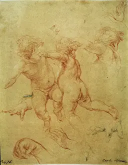 Framed Print : Study For Two Putti (Two Flying Putti. Study), c.1740 (sanguine) Framed Print : Study For Two Putti (Two Flying Putti. Study), c.1740 (sanguine)