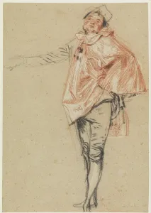 Jean Antoine Watteau Prints: Study of a Standing Dancer with an Outstretched Arm, c.1710 (black, red & white chalk)