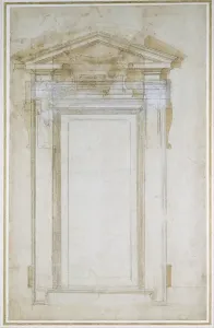 Henry Burdon Richardson Prints: Study of a window with triangular gable, c. 1546 (black chalk, wash, pen & ink on paper)