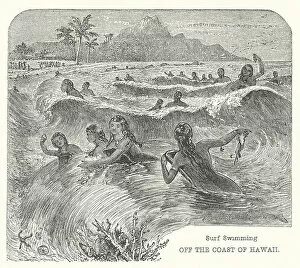 Surf Swimming. Illustration for Curiosities of Savage Life by James Greenwood (SO Beton), 1863 (engraving)