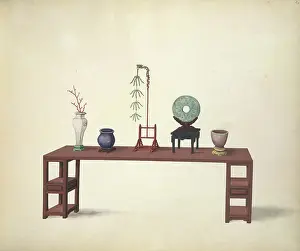 Tools And Equipment Prints: A table and ornaments