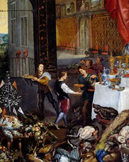 The taste. Detail representing the servants bringing the dishes of game The taste. Detail representing the servants bringing the dishes of game
