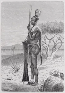 A tattooed Shuli negro with his weapons, from The History of Mankind, Vol A tattooed Shuli negro with his weapons, from The History of Mankind, Vol