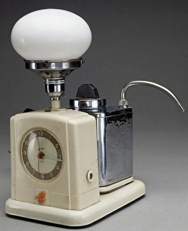 Goblin Prints: Teasmade, machine for making tea automatically, toy made by Goblin, UK, 20th century