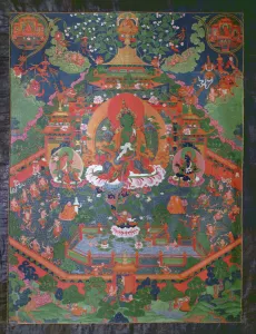 Thangka depicting Green Tara (gouache on textile) Thangka depicting Green Tara (gouache on textile)