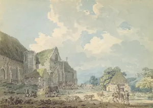 Ramshackle Prints: The Tithe Barn at Abbotsbury with the Abbey on the hill